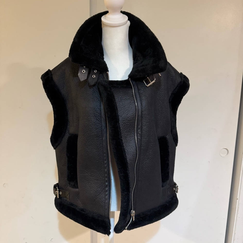 Blank NYC Black Faux Shearling Vest
